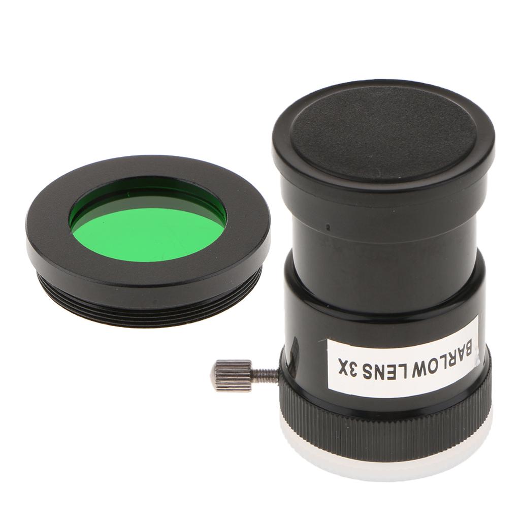 Barlow Lens 1.25inch/31.7mm Astronomy Telescope Eyepiece 3X & Green Filter
