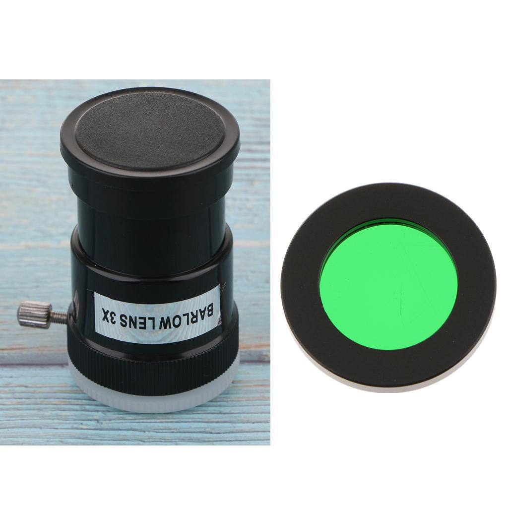 Barlow Lens 1.25inch/31.7mm Astronomy Telescope Eyepiece 3X & Green Filter