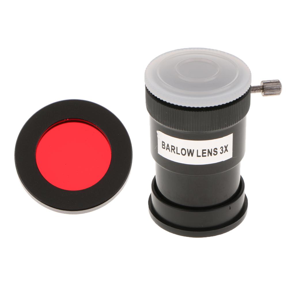 Barlow Lens 1.25inch/31.7mm Astronomy Telescope Eyepiece 3X & Red Filter