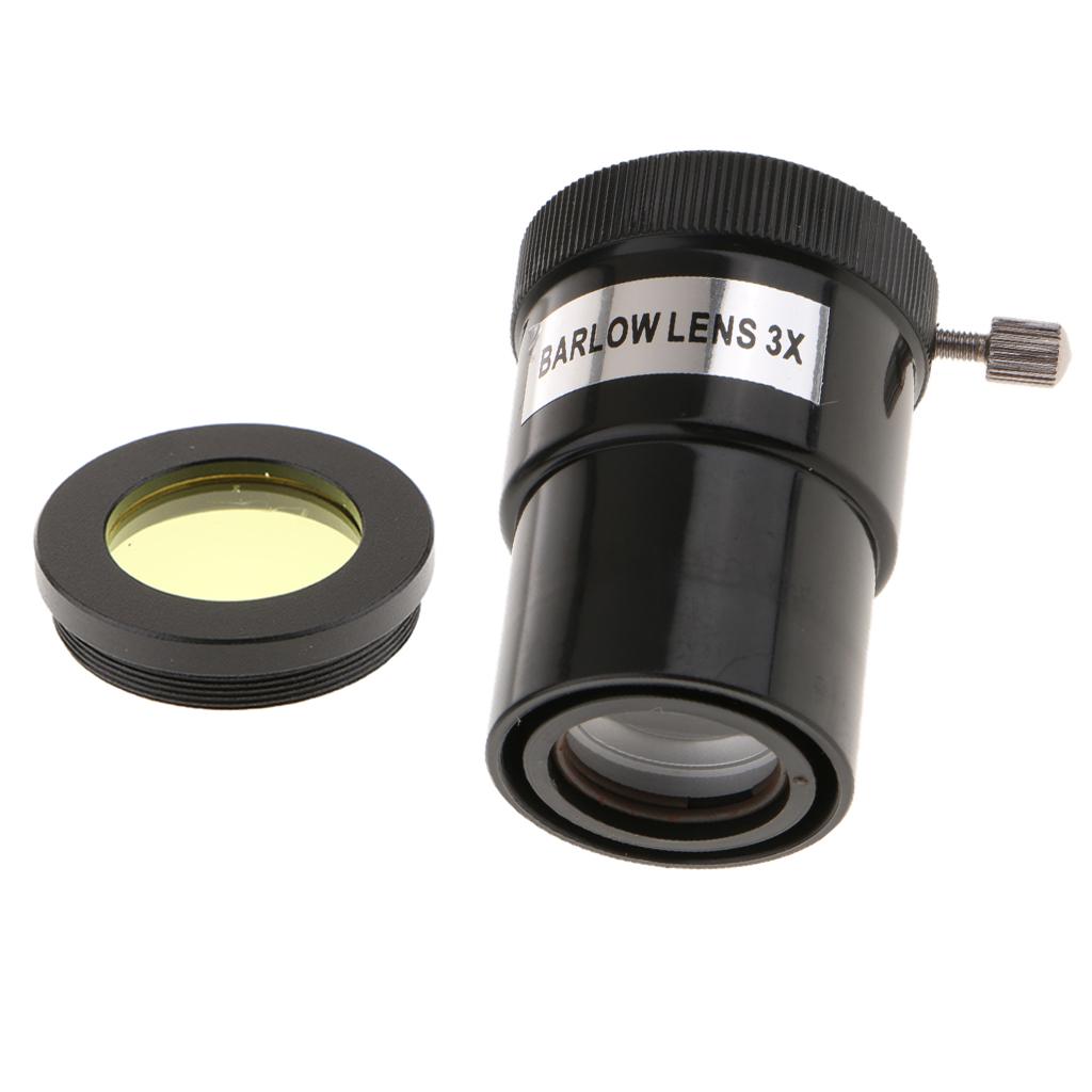 Barlow Lens 1.25inch/31.7mm Astronomy Telescope Eyepiece 3X & Yellow Filter