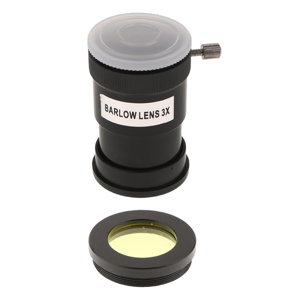 Barlow Lens 1.25inch/31.7mm Astronomy Telescope Eyepiece 3X & Yellow Filter