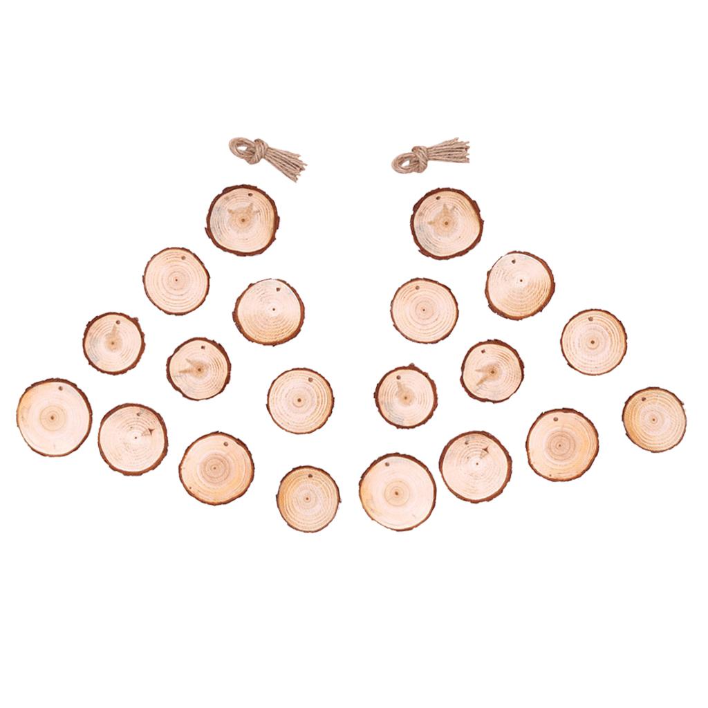 20pcs Natural Hanging Round Wood Slices Tree Bark Wooden Pieces DIY Crafts