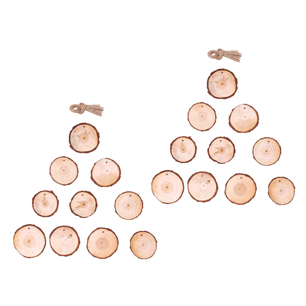 20pcs Natural Hanging Round Wood Slices Tree Bark Wooden Pieces DIY Crafts