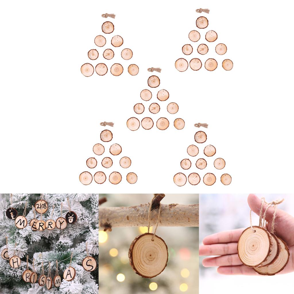 50 Pieces Natural Hanging Wood Slices Tree Bark Wooden Pieces DIY Crafts