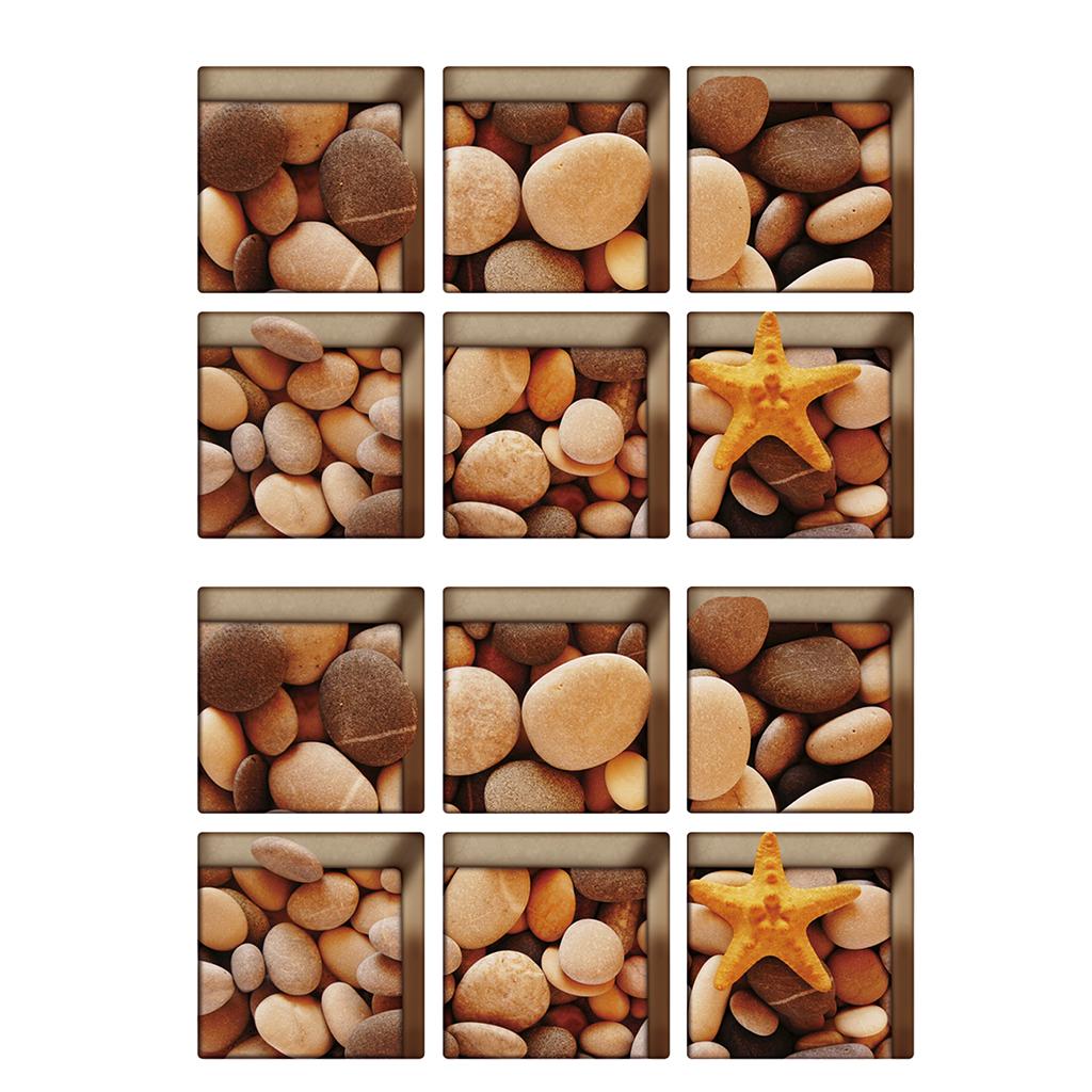 12pcs 13x13cm 3D Effect Anti Slip Waterproof Bathtub Sticker Pebble(Brown)