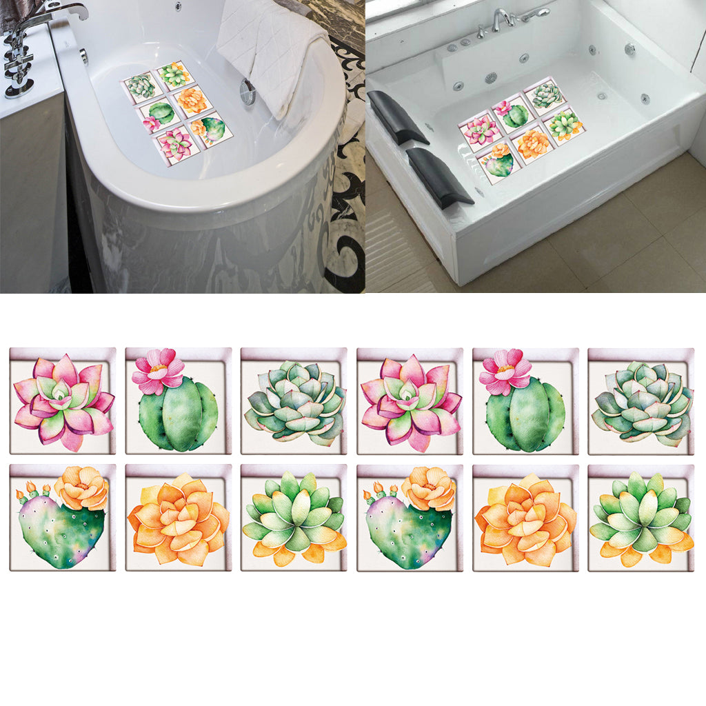12pcs 13x13cm 3D Effect Anti Slip Waterproof Bathtub Sticker Succulent Plant