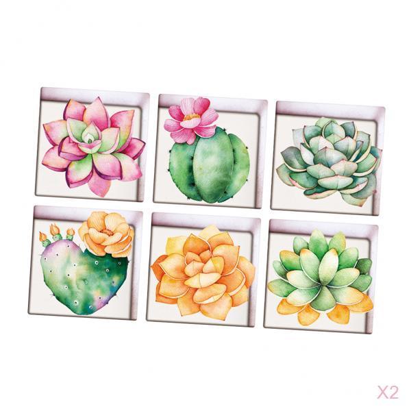 12pcs 13x13cm 3D Effect Anti Slip Waterproof Bathtub Sticker Succulent Plant