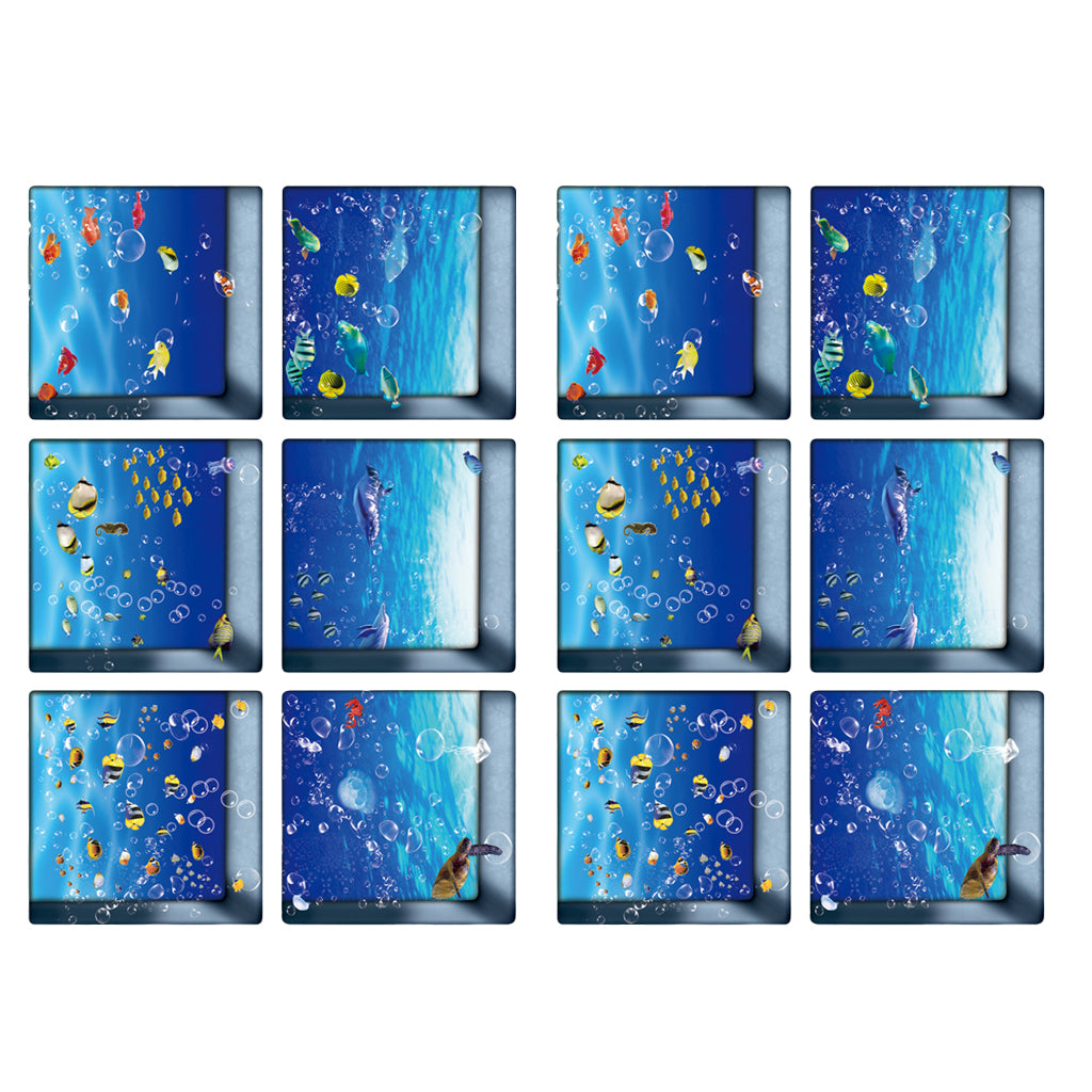 12pcs 13x13cm 3D Effect Anti Slip Waterproof Bathtub Sticker Fishes