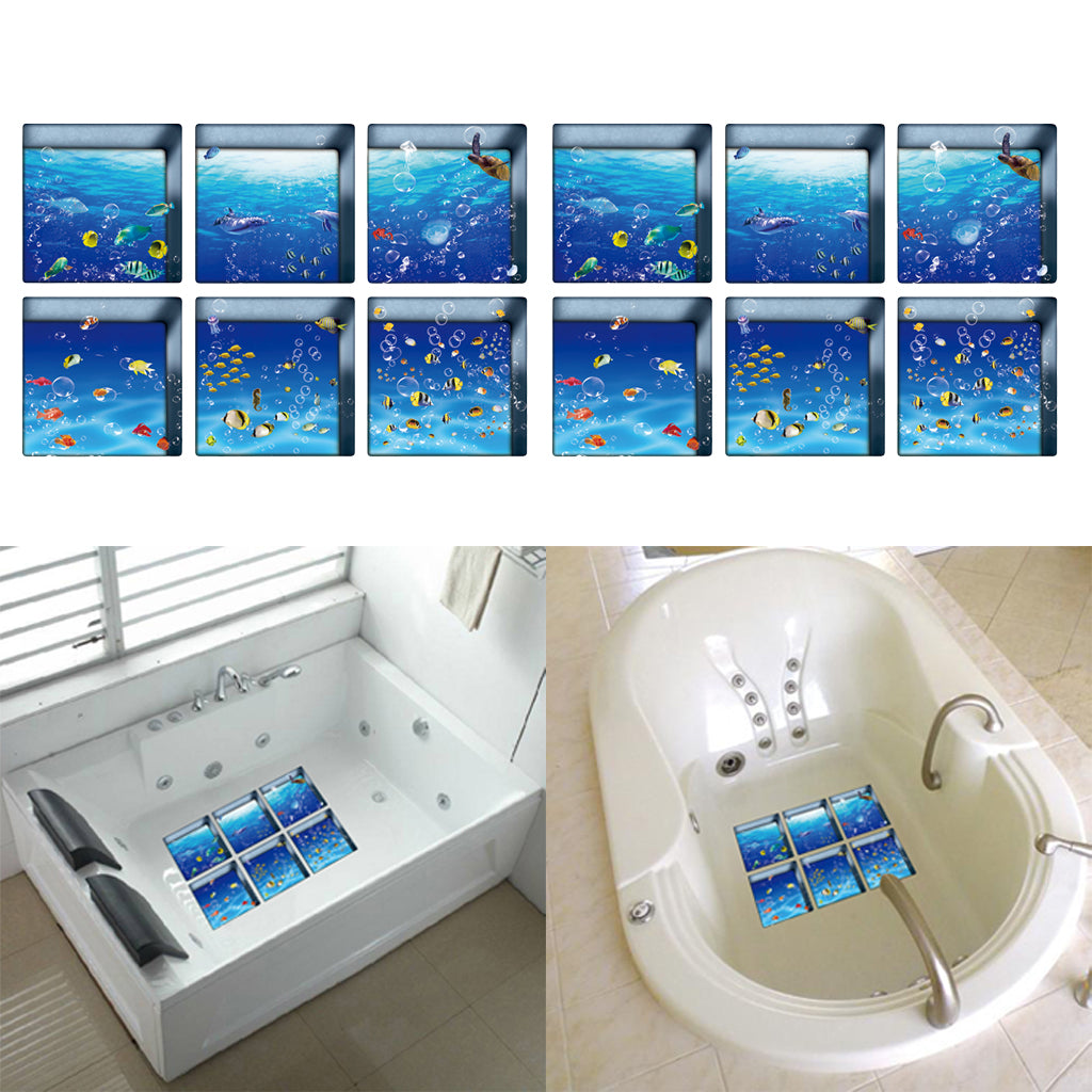 12pcs 13x13cm 3D Effect Anti Slip Waterproof Bathtub Sticker Fishes