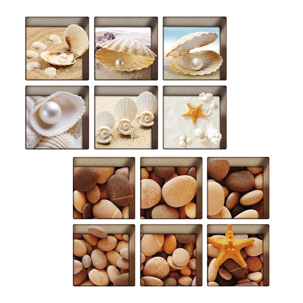 12pcs 13x13cm 3D Effect Anti Slip Waterproof Bathtub Sticker Pebbles Shells