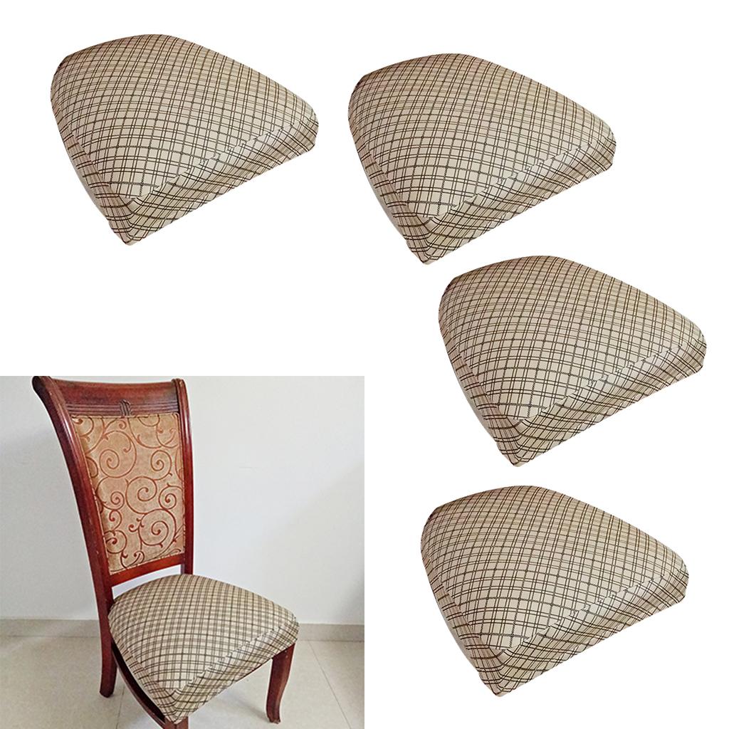 4pcs Stretch Spandex Dining Room Chair Cover Seat Pad Slipcover Camel