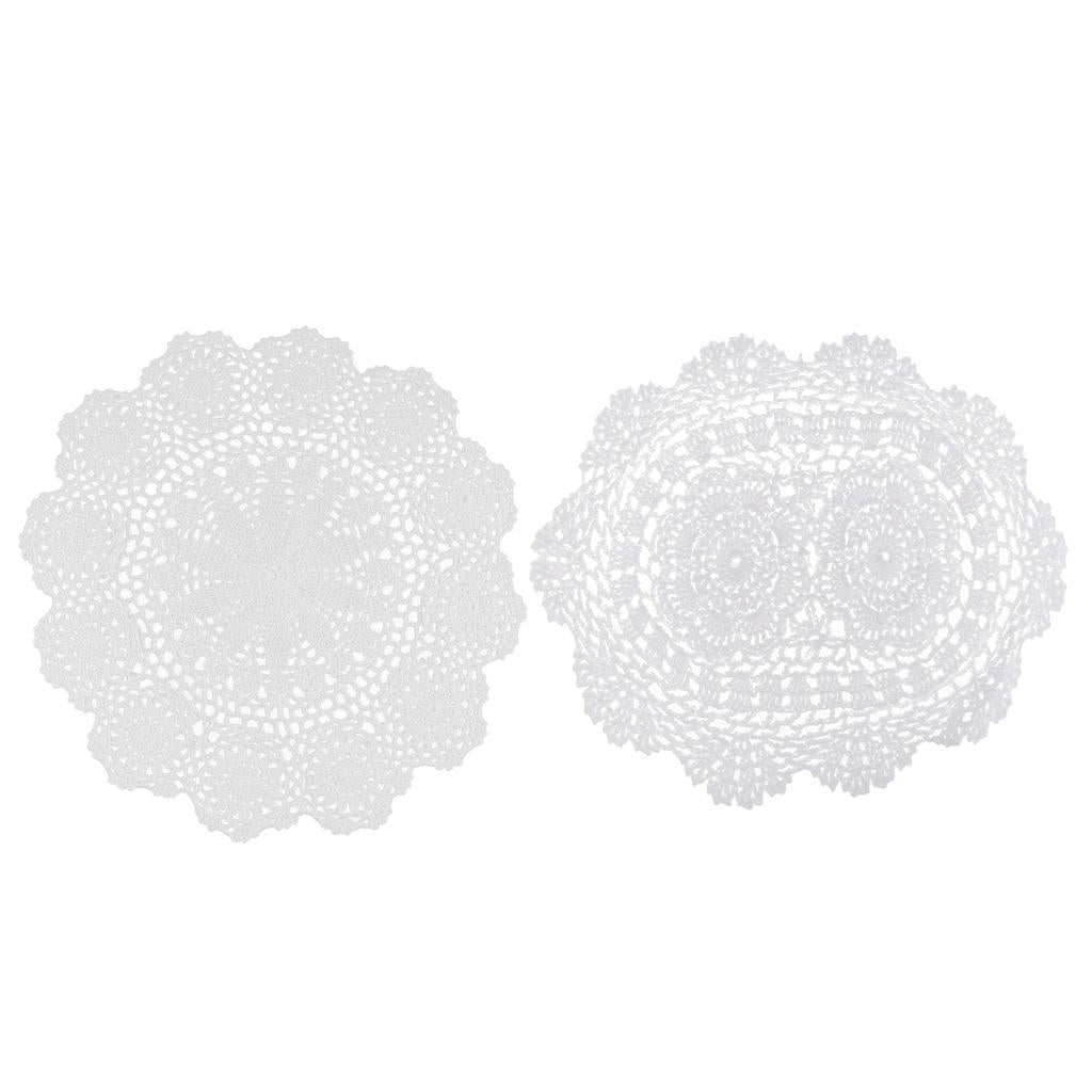 2 Sets Round White Crochet Cotton Lace Doily Table Placemats Doilies Cup Mat