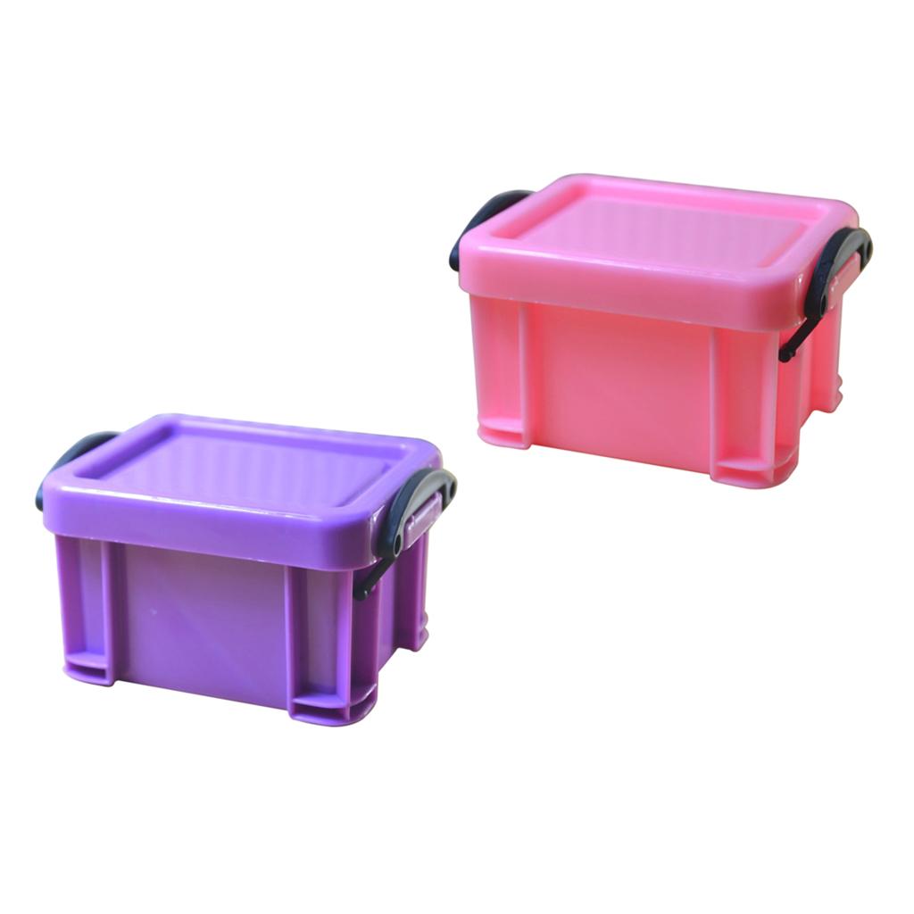 2Pcs Pink &Purple Mini Lock Storage Boxes with lids Super Cute Color