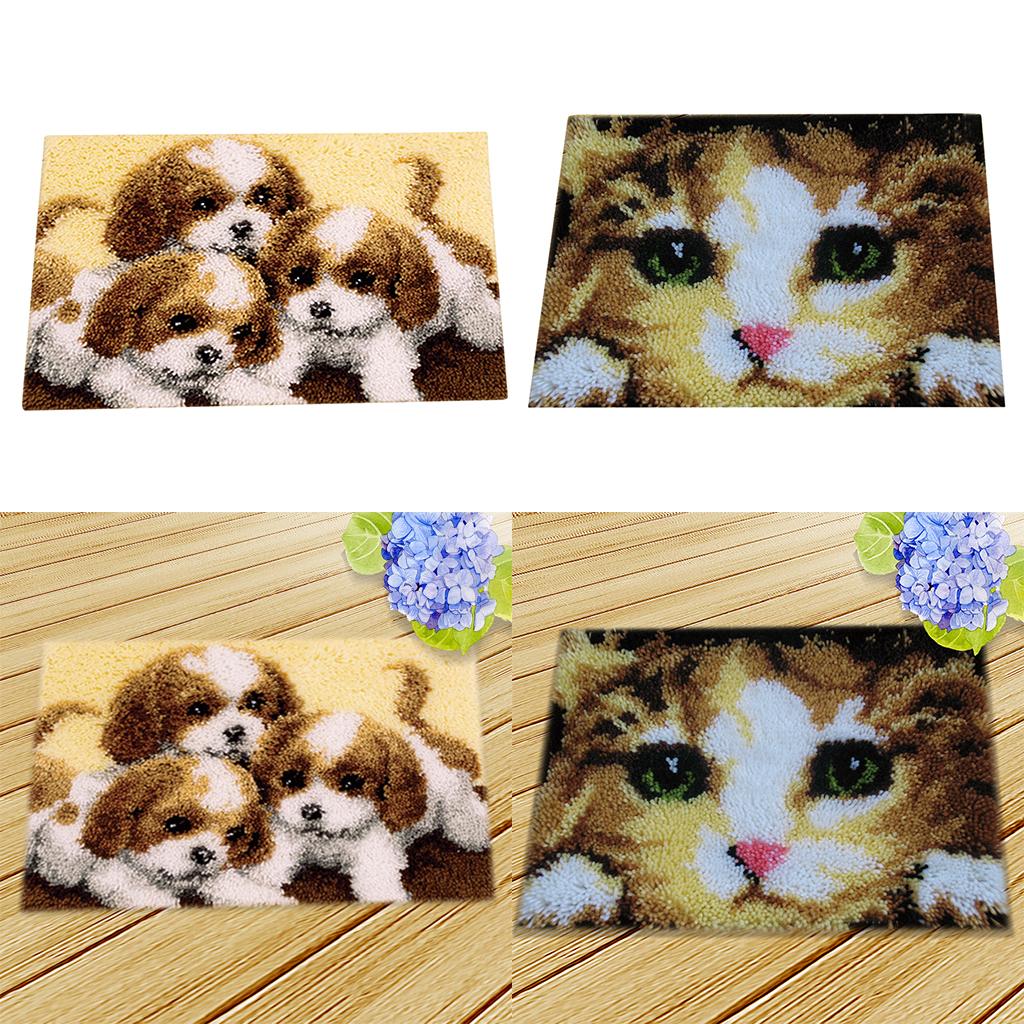 2 Set Dog Cat Latch Hook Kits with Basic Tool and Instruction for Rug Making