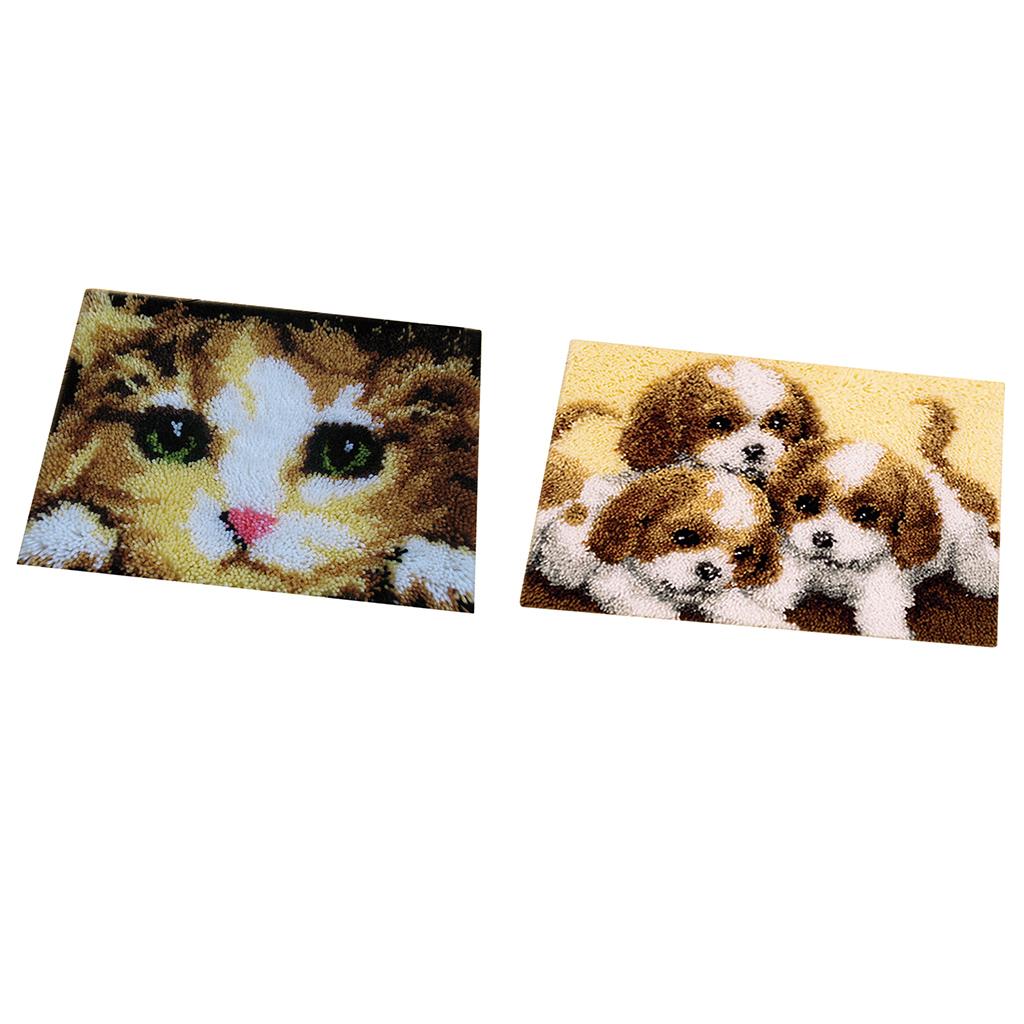 2 Set Dog Cat Latch Hook Kits with Basic Tool and Instruction for Rug Making