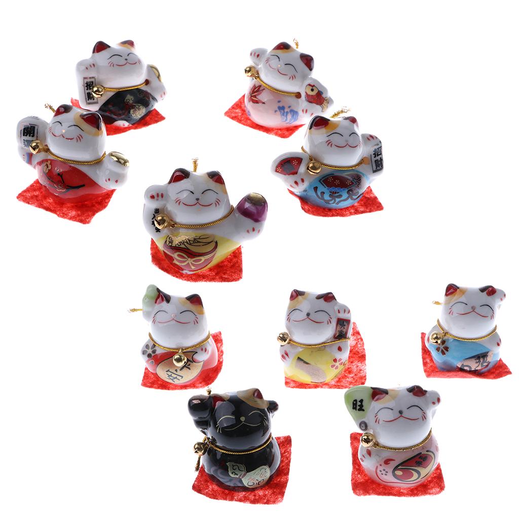 10Pcs Waving Hand Fortune Cat Animal Statue Figure Toy Home Decoration