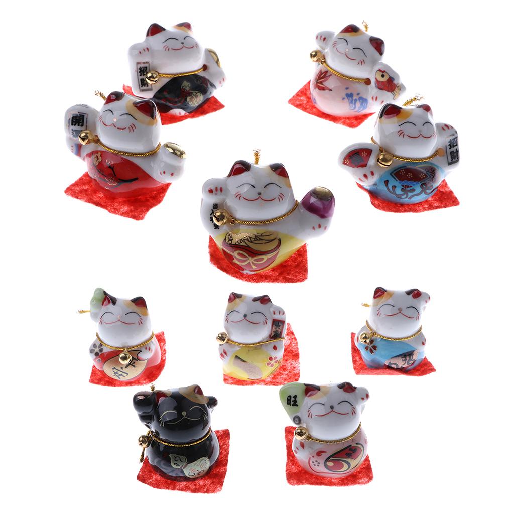10Pcs Waving Hand Fortune Cat Animal Statue Figure Toy Home Decoration