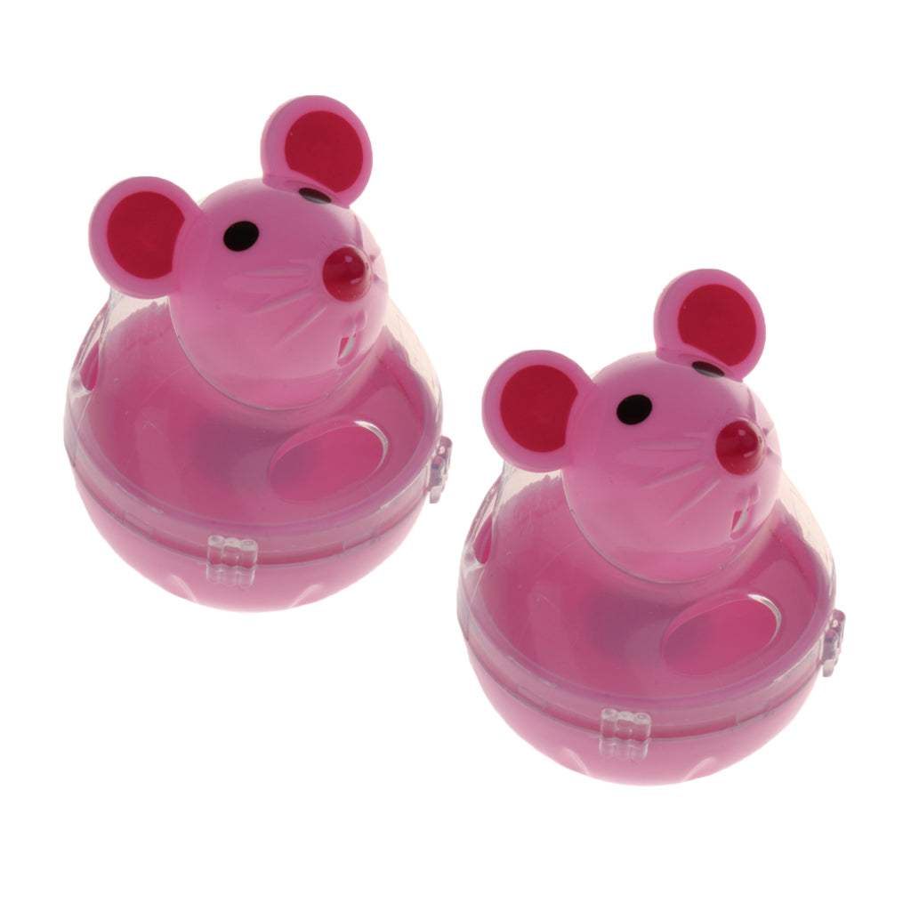2 Pcs Pet Cat Tumbler Toy Interactive Cat Dog Leakage Food Dispenser Pink