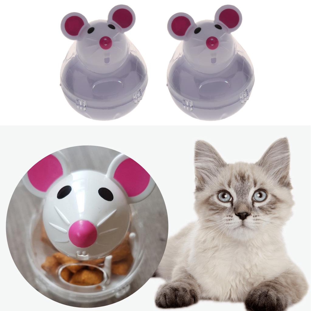 2 Pcs Pet Cat Tumbler Toy Interactive Cat Dog Leakage Food Dispenser White