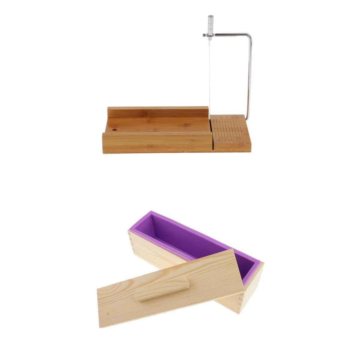 2 Pieces Wooden Soap Cutter with Wire Slicer Soap Making Loaf Silicone Mold