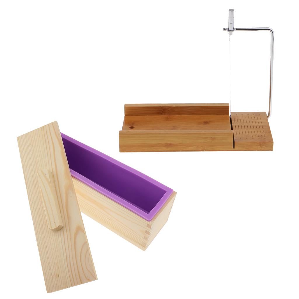 2 Pieces Wooden Soap Cutter with Wire Slicer Soap Making Loaf Silicone Mold