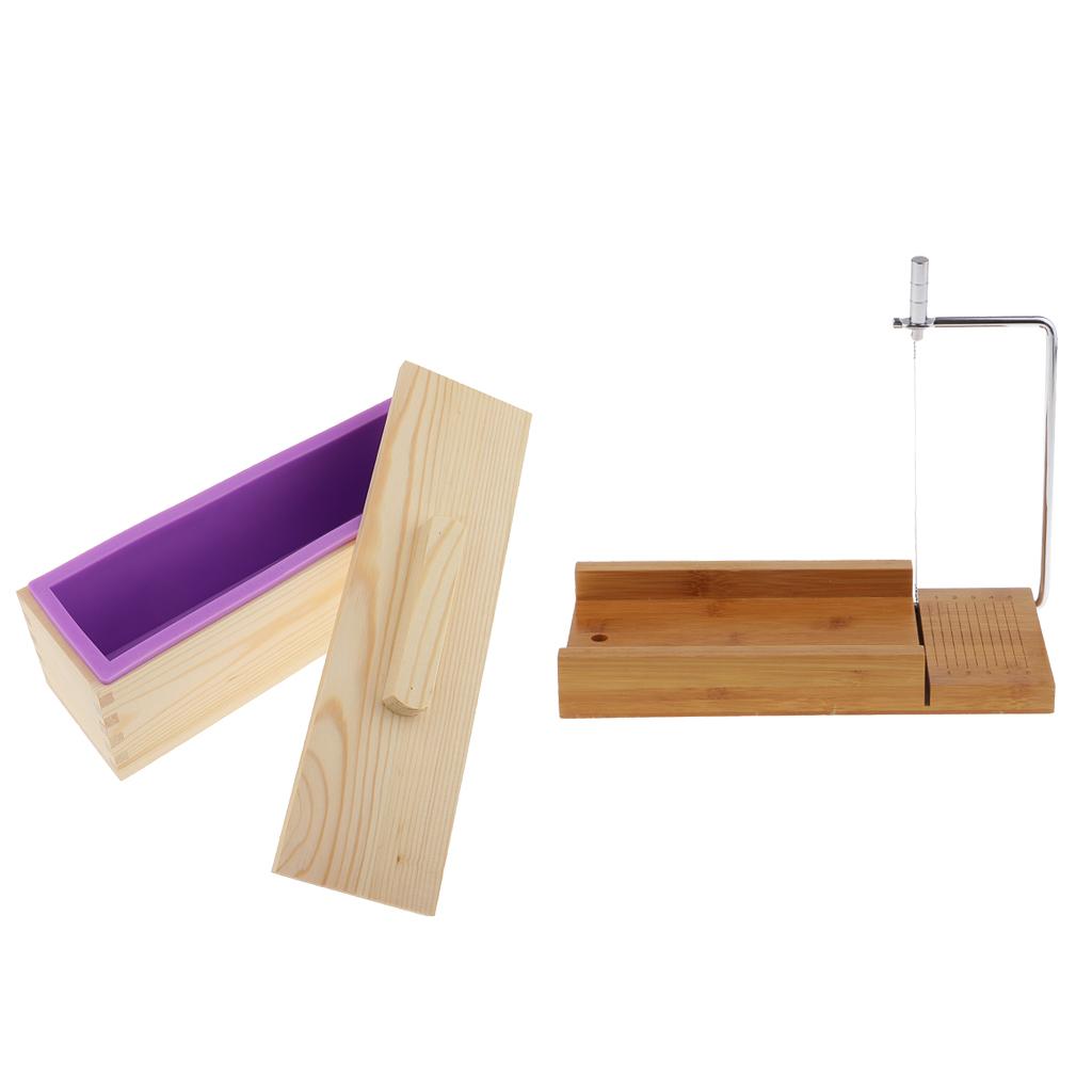 2 Pieces Wooden Soap Cutter with Wire Slicer Soap Making Loaf Silicone Mold