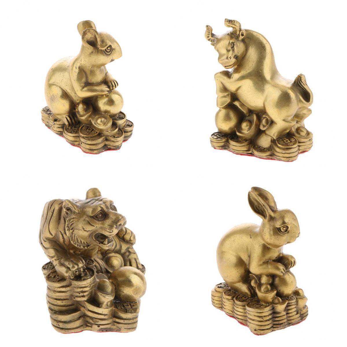 4Pcs Brass Chinese Animal Figurine Ornament for Home Decoration
