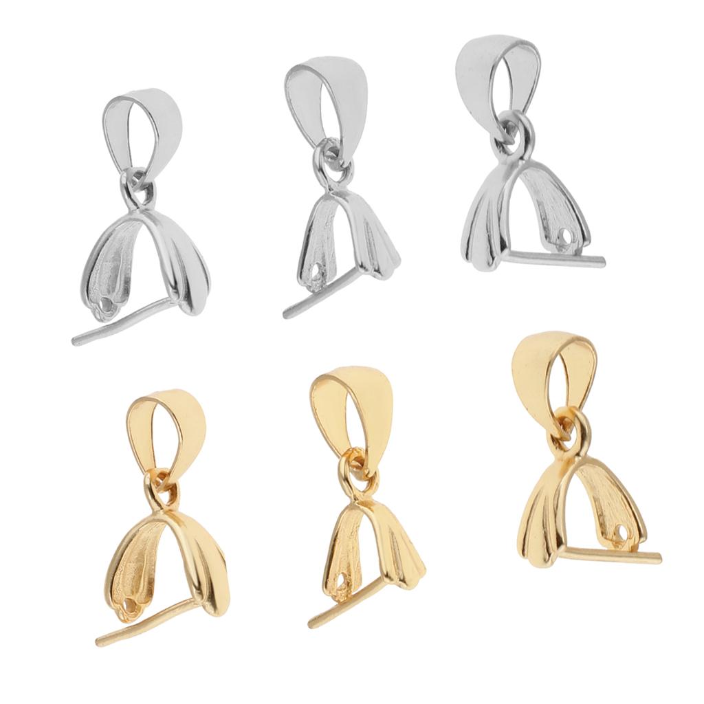 6Pcs 925 Sterling Silver Pinch Clip Bail Clasp Charm Bead Pendant Connector