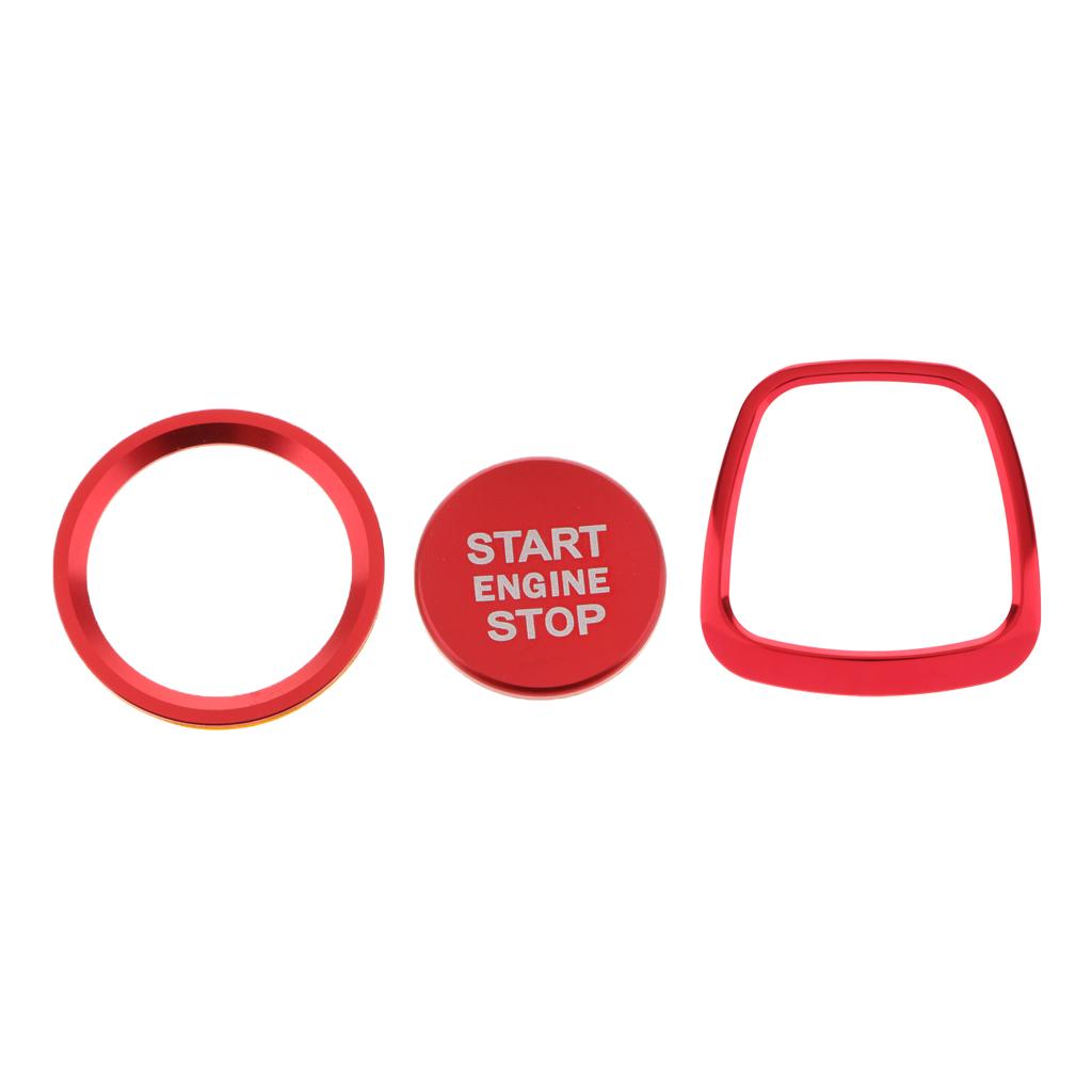 3 Pieces Engine Start Ignition Button Sticker+ Wheel Sticker Badge Trim Red