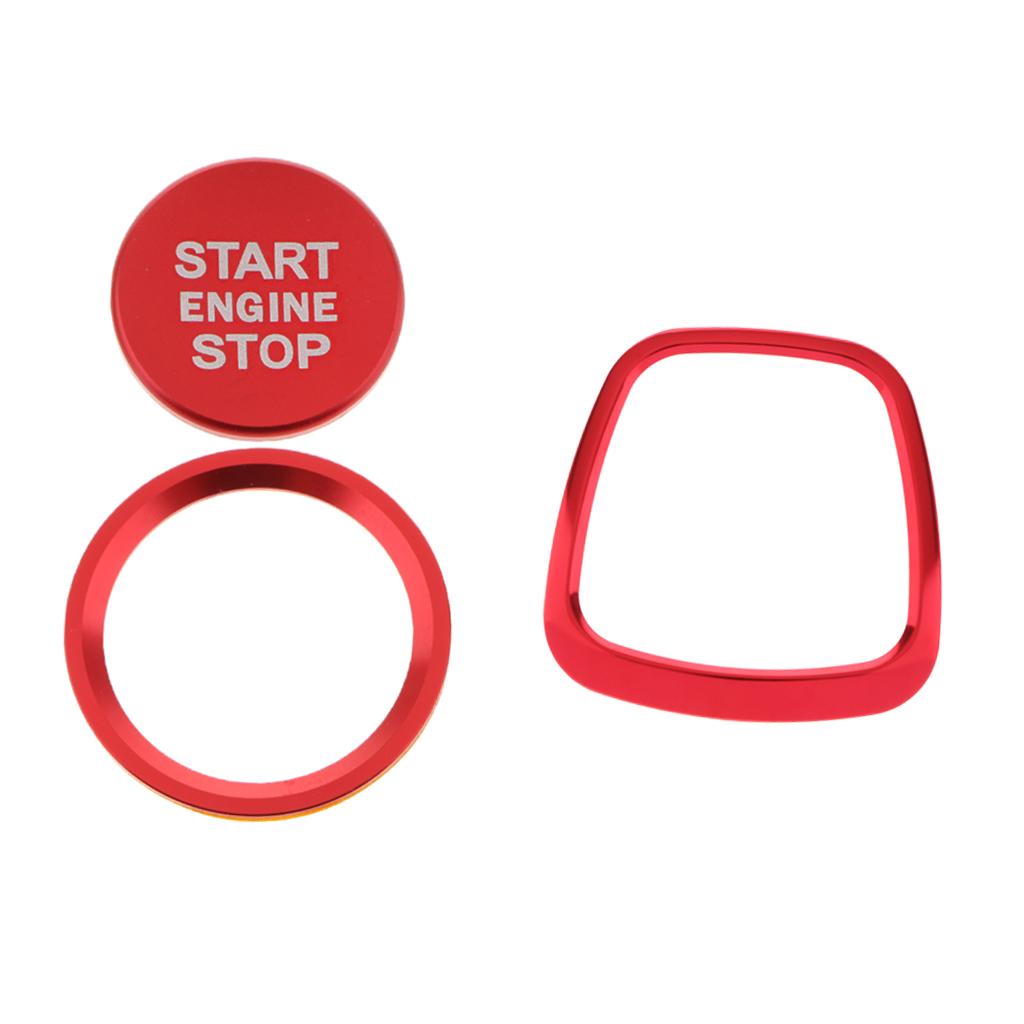 3 Pieces Engine Start Ignition Button Sticker+ Wheel Sticker Badge Trim Red