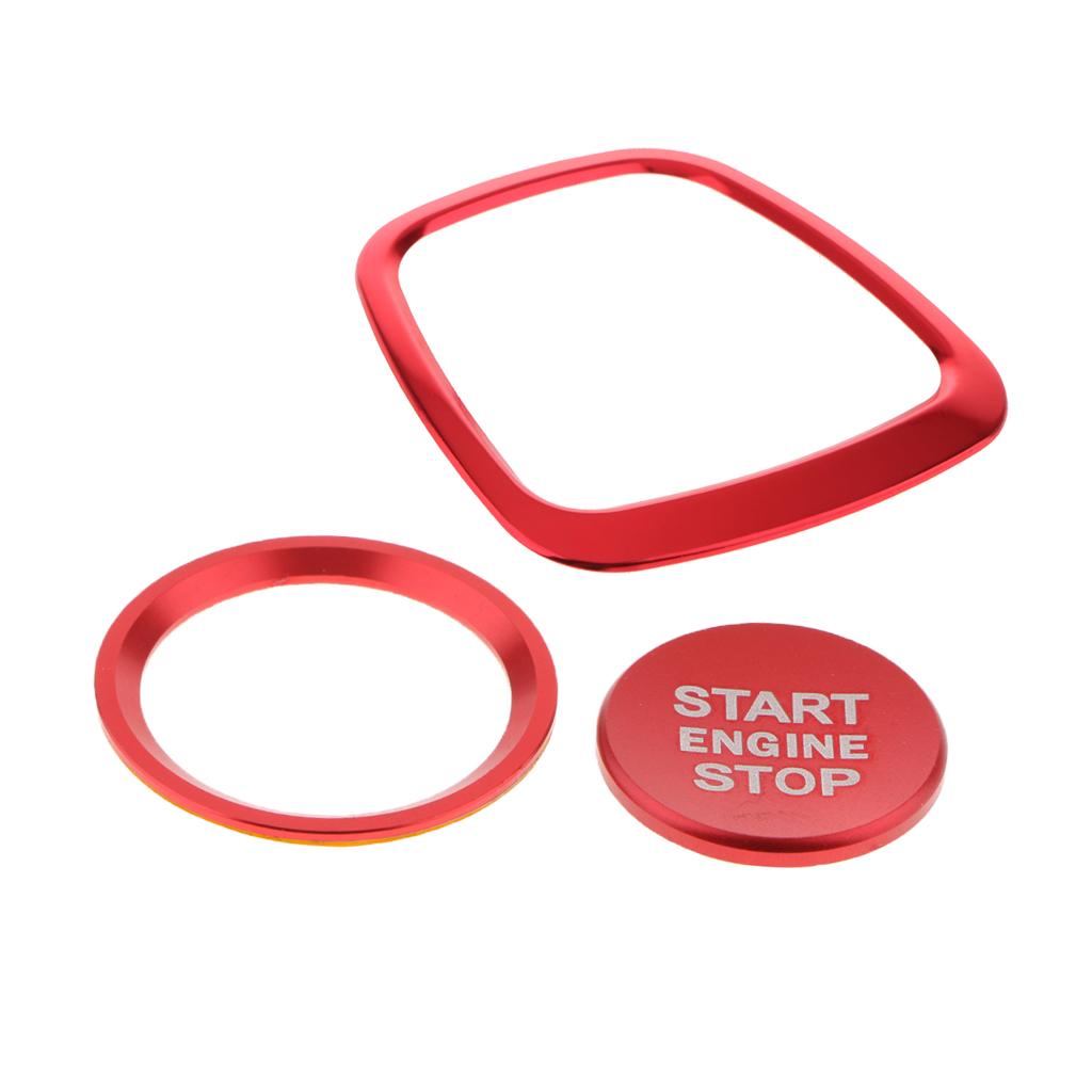 3 Pieces Engine Start Ignition Button Sticker+ Wheel Sticker Badge Trim Red