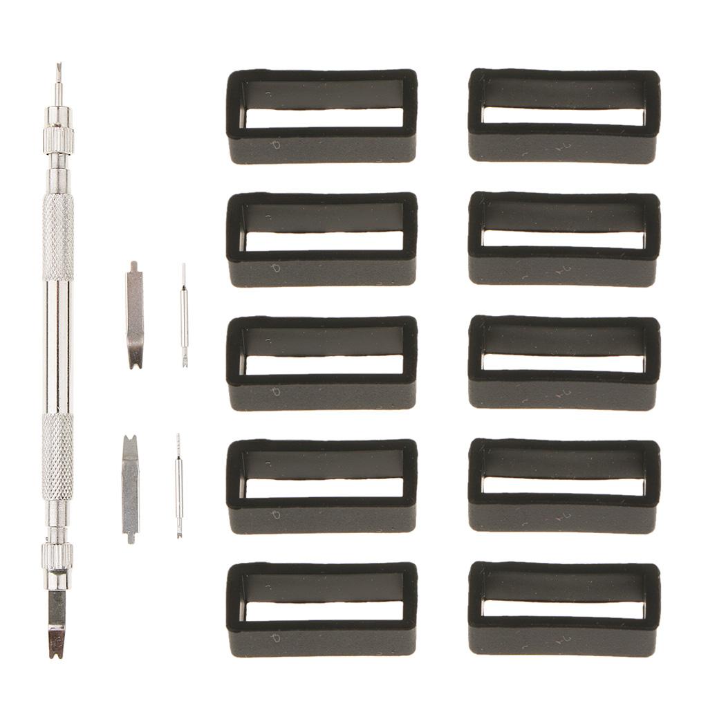 10pcs Rubber Watch Strap Band Keeper Loop Retainer Ring With Remover Tool