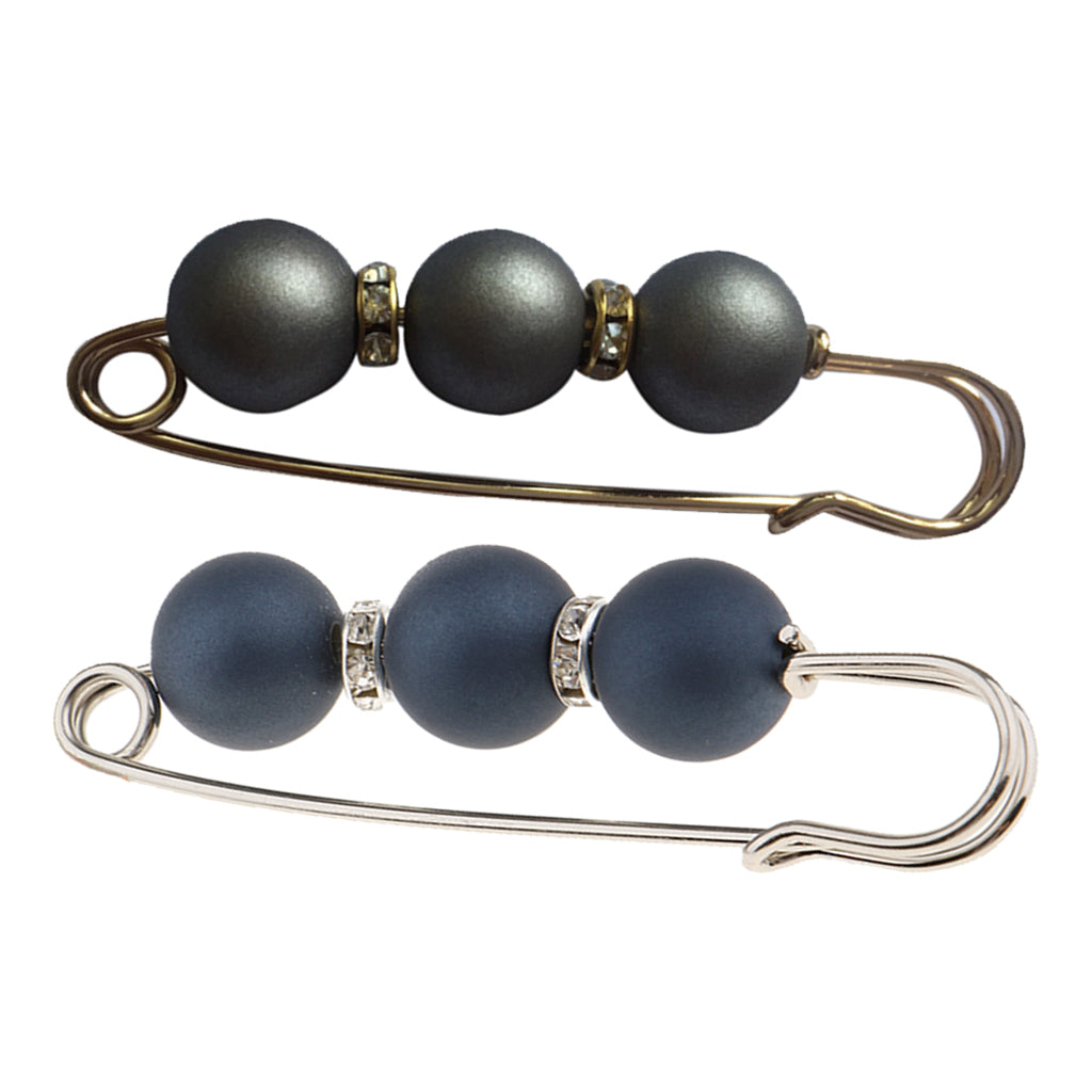 2 Pieces ABS Pearls Rhinestone Spacer Beads Safety Pin Brooch Clip Scarf Hat