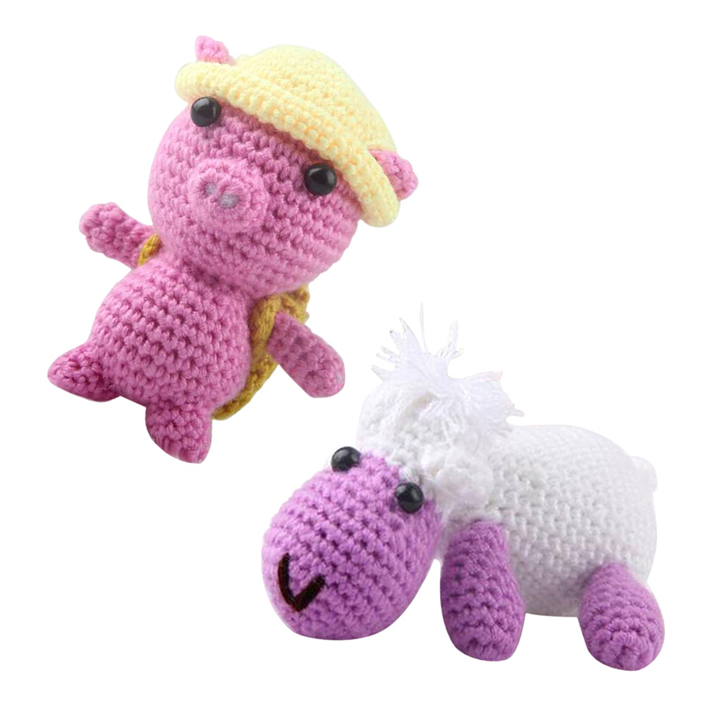 2 Sets Pig Cow Doll Crochet Kit for Beginners Knitting Animal Stuffed Toy
