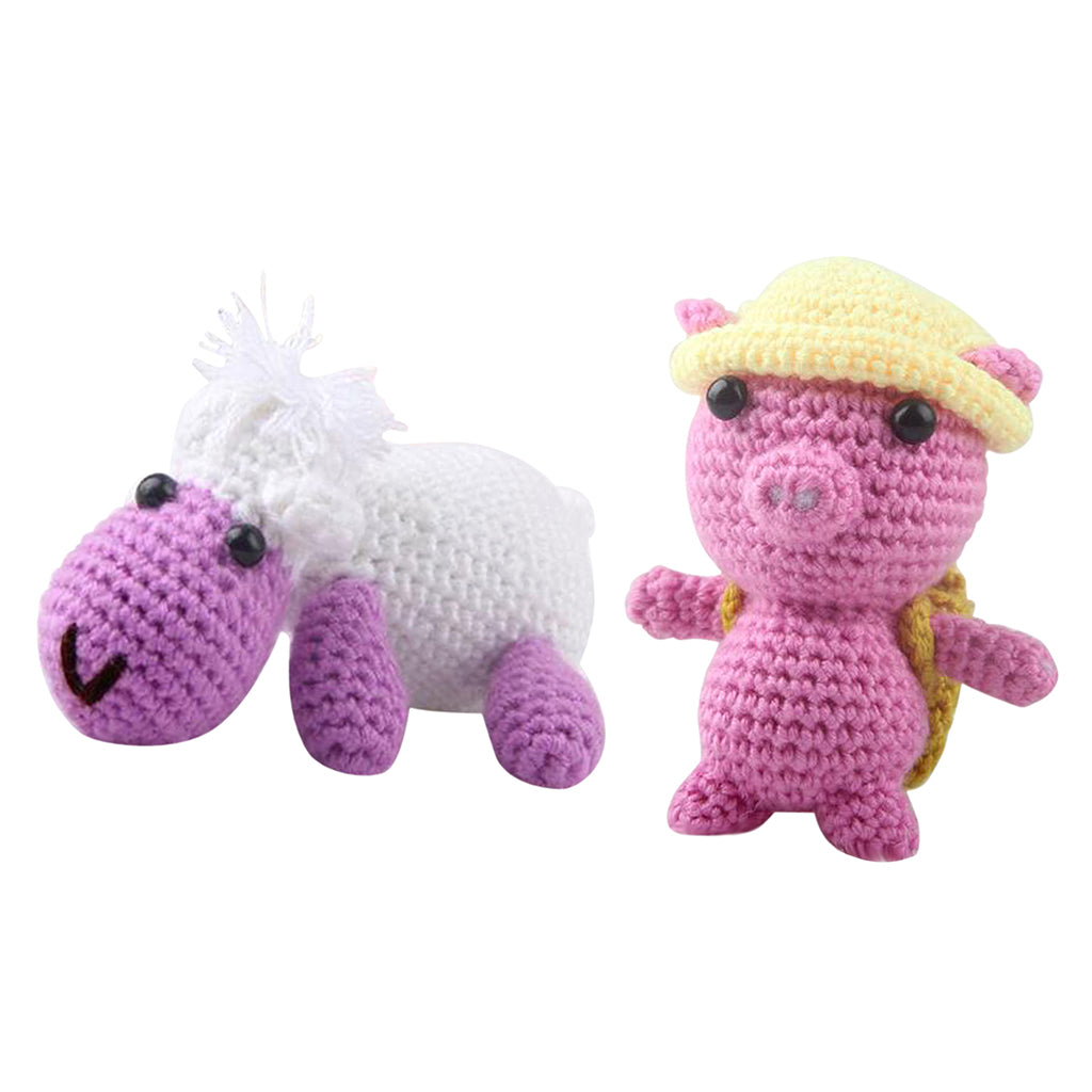 2 Sets Pig Cow Doll Crochet Kit for Beginners Knitting Animal Stuffed Toy