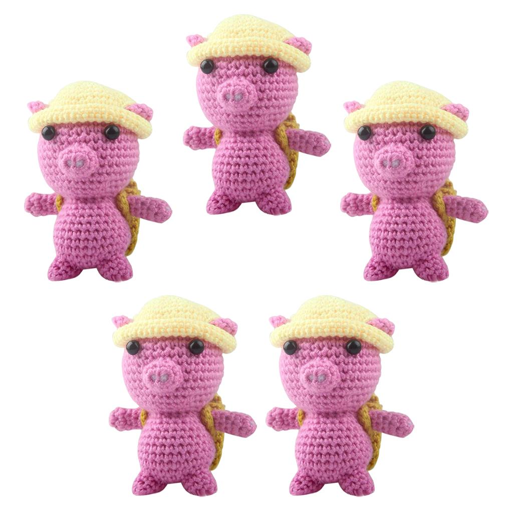 5 Sets Pig Doll Crochet Kit for Beginners Hand Knitting Animal Stuffed Toy