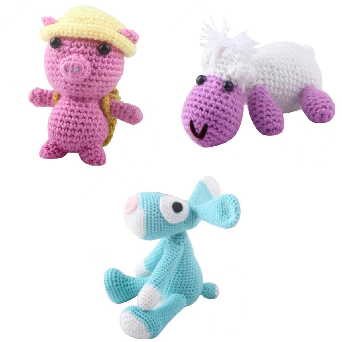 3 Sets DIY Doll Crochet Kit for Children Hand Knitting Animals Stuffed Toy