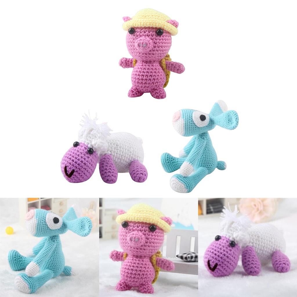 3 Sets DIY Doll Crochet Kit for Children Hand Knitting Animals Stuffed Toy