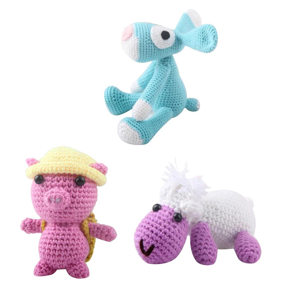 3 Sets DIY Doll Crochet Kit for Children Hand Knitting Animals Stuffed Toy