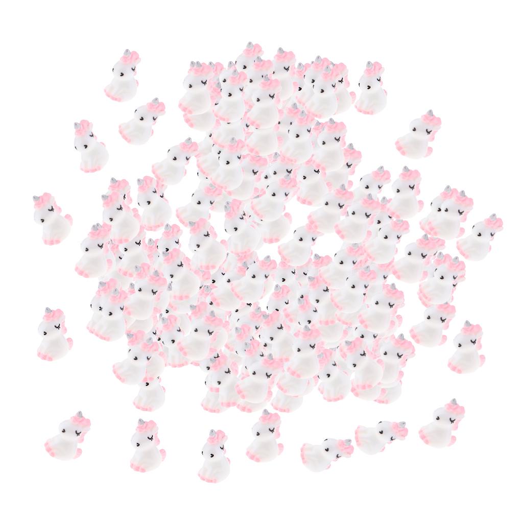 100Pcs Mini Resin Cute Unicorn Statues Miniature Fairy Garden Ornaments Pink
