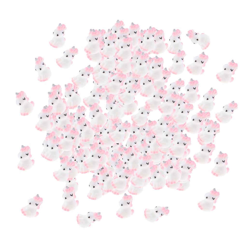 100Pcs Mini Resin Cute Unicorn Statues Miniature Fairy Garden Ornaments Pink