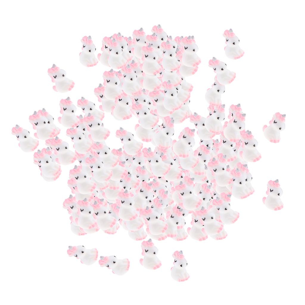 100Pcs Mini Resin Cute Unicorn Statues Miniature Fairy Garden Ornaments Pink