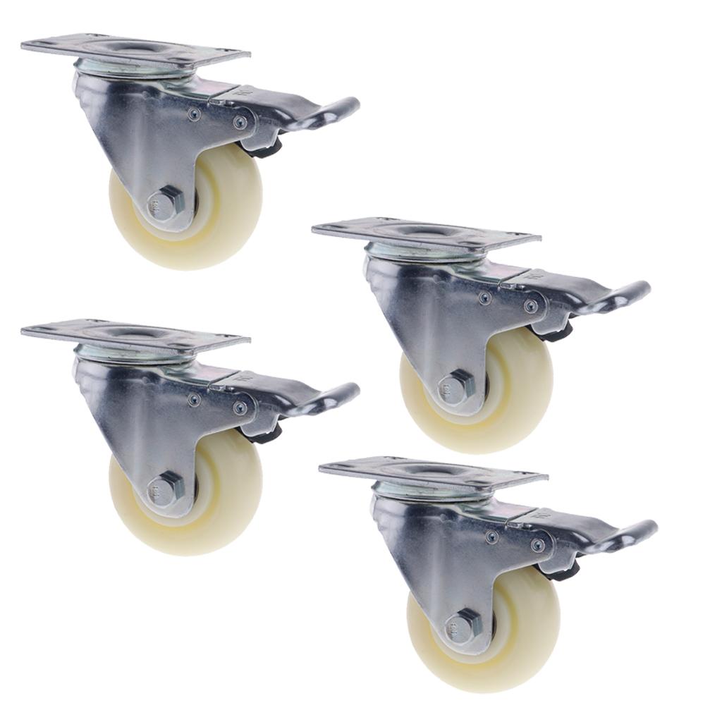 4PCS Pack 3'' White PP Swivel Plate Caster Wheels 90kg 200lbs with Brake