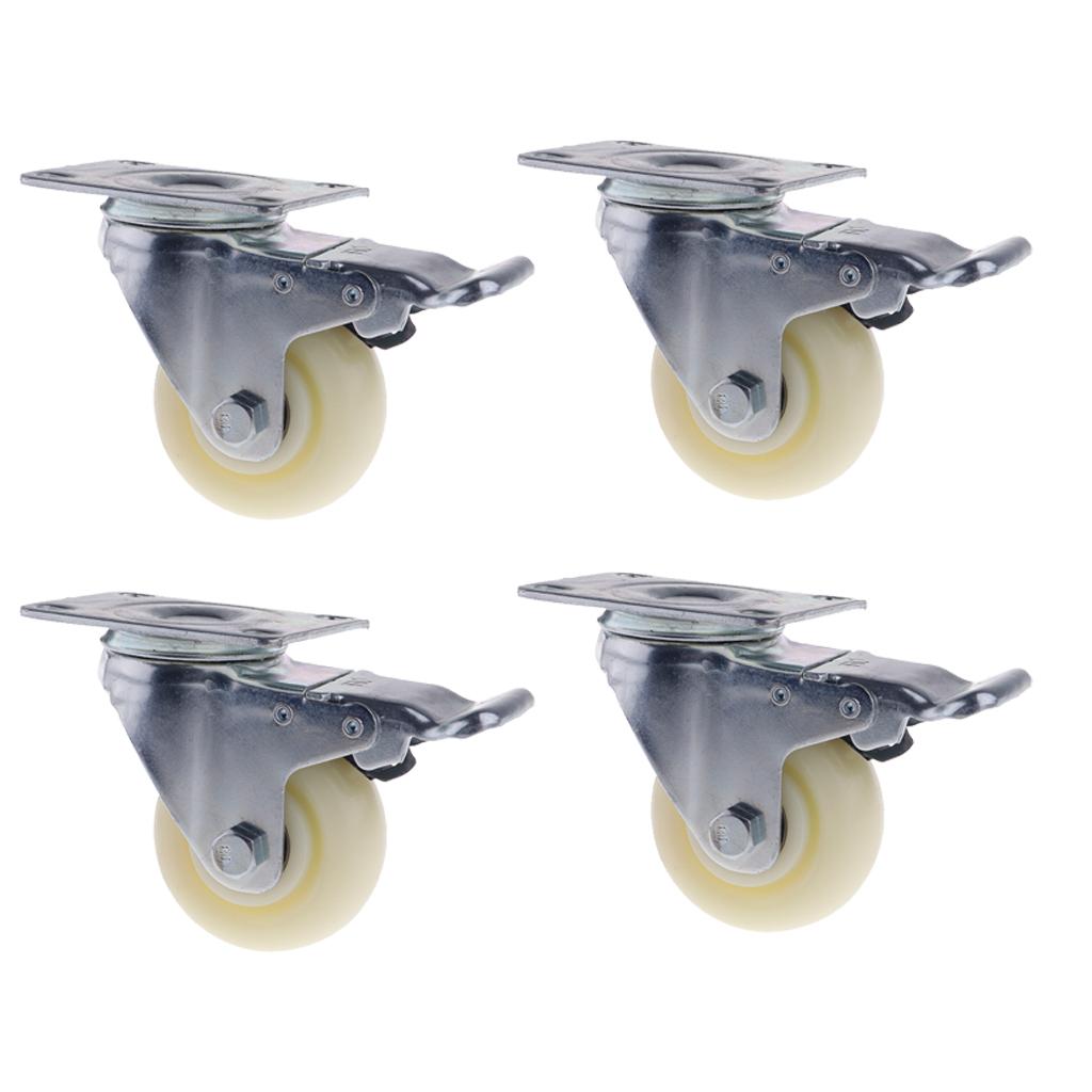 4PCS Pack 3'' White PP Swivel Plate Caster Wheels 90kg 200lbs with Brake