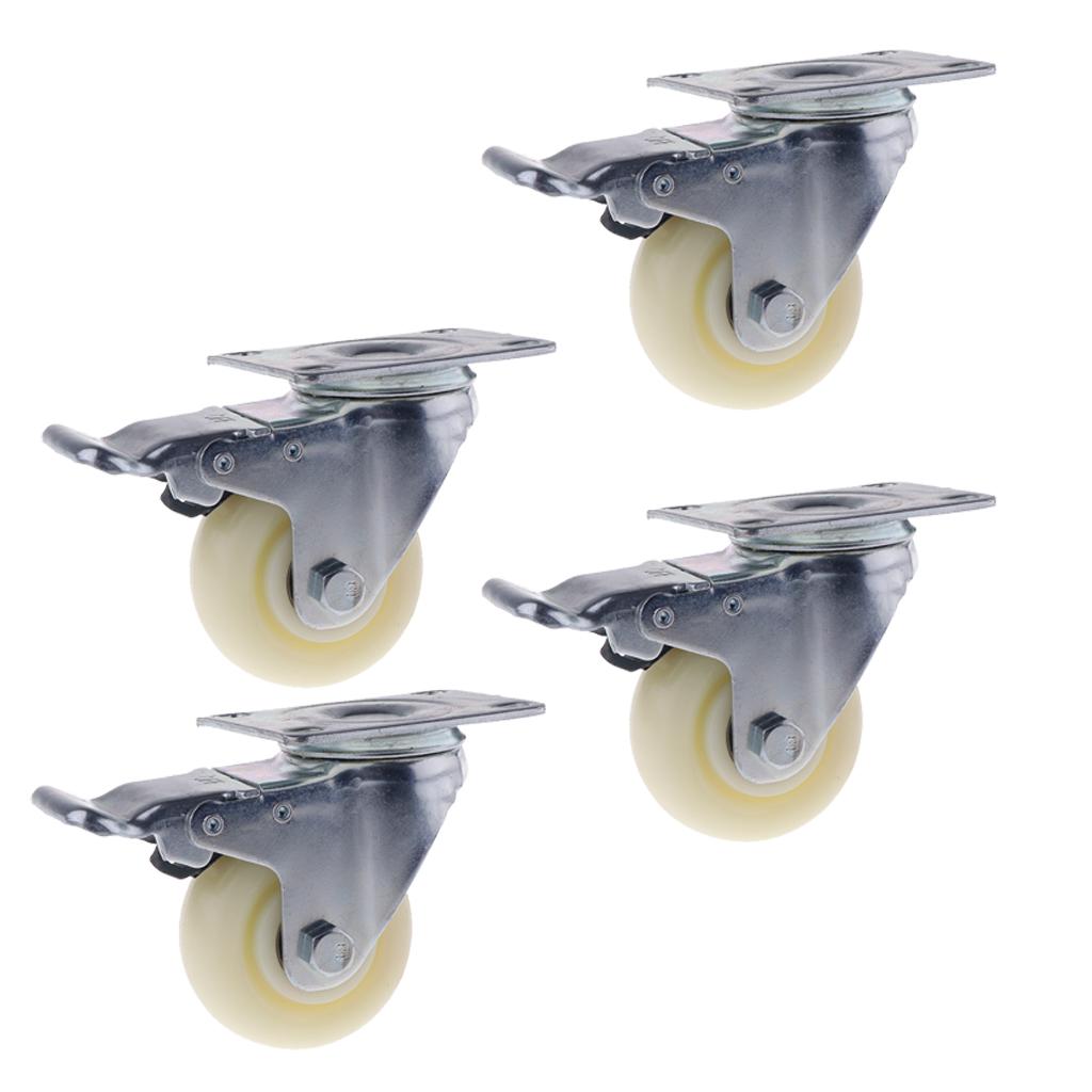 4PCS Pack 3'' White PP Swivel Plate Caster Wheels 90kg 200lbs with Brake