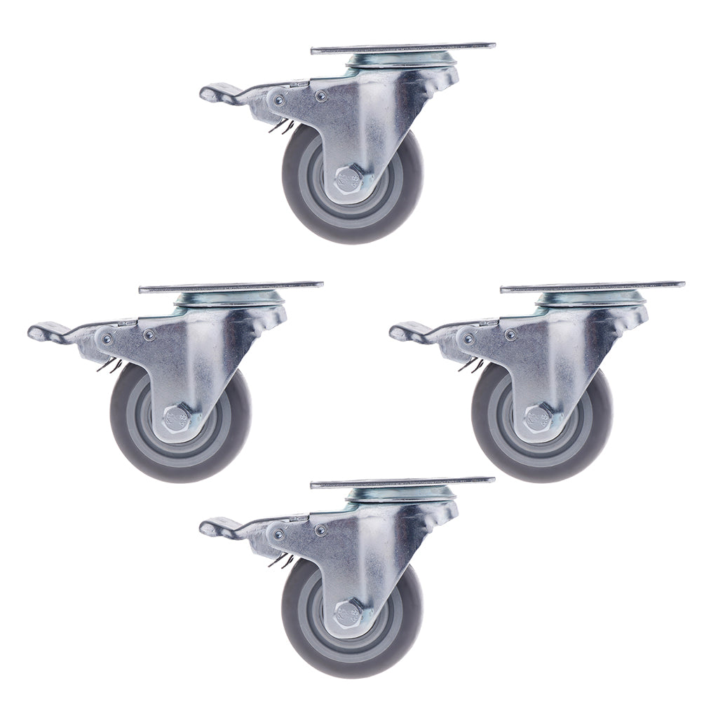 4PCS Pack 3'' Mute Grey Swivel Plate Caster Wheels with Brake Lock