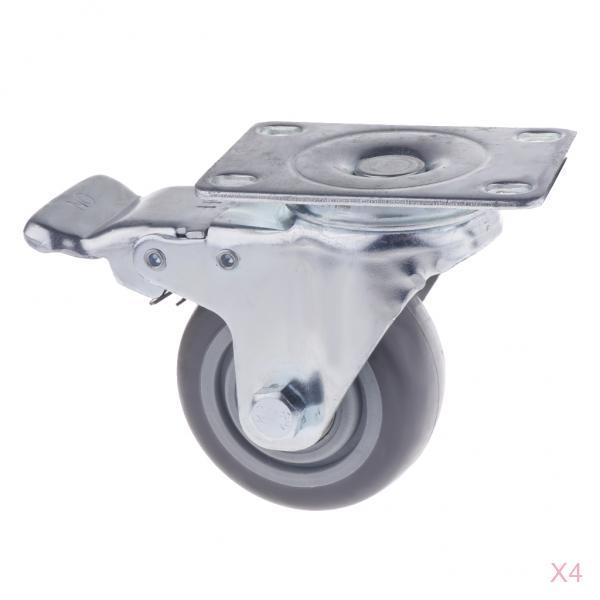 4PCS Pack 3'' Mute Grey Swivel Plate Caster Wheels with Brake Lock