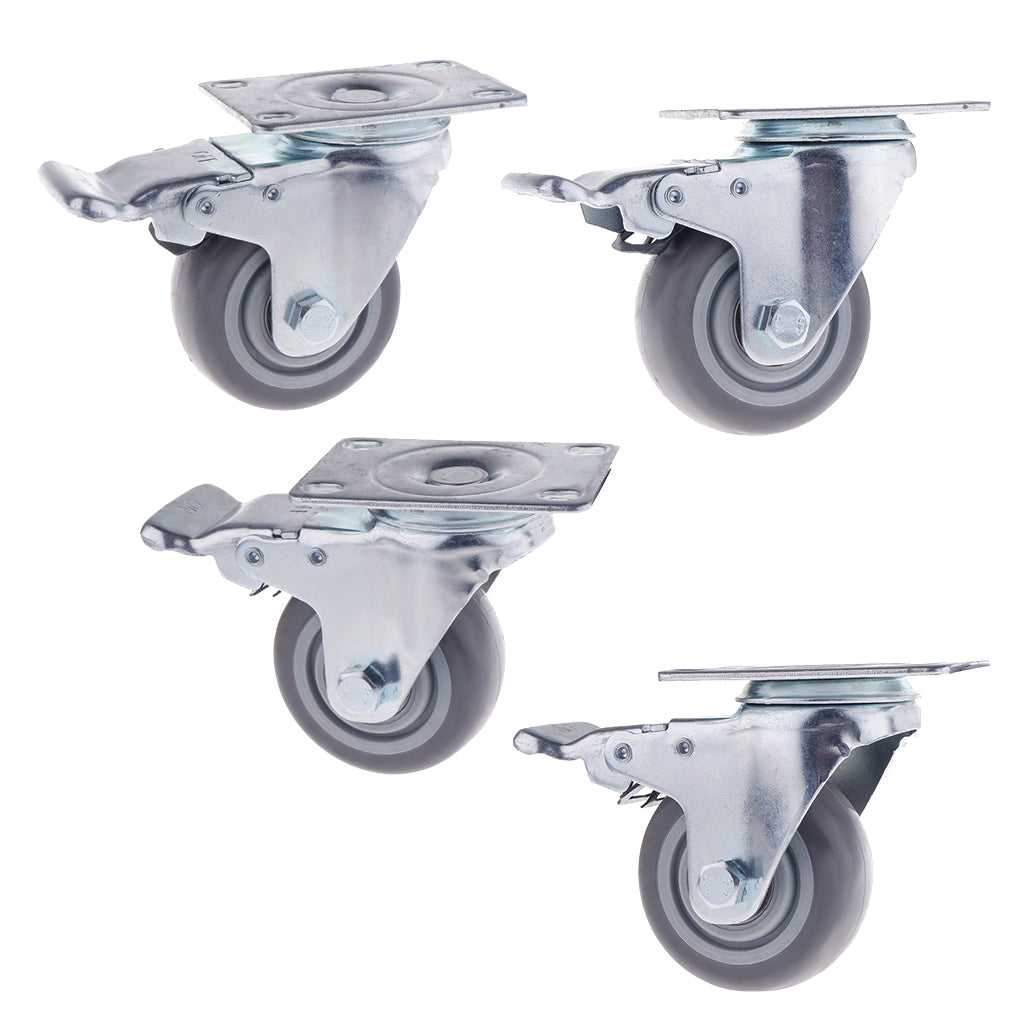 4PCS Pack 3'' Mute Grey Swivel Plate Caster Wheels with Brake Lock