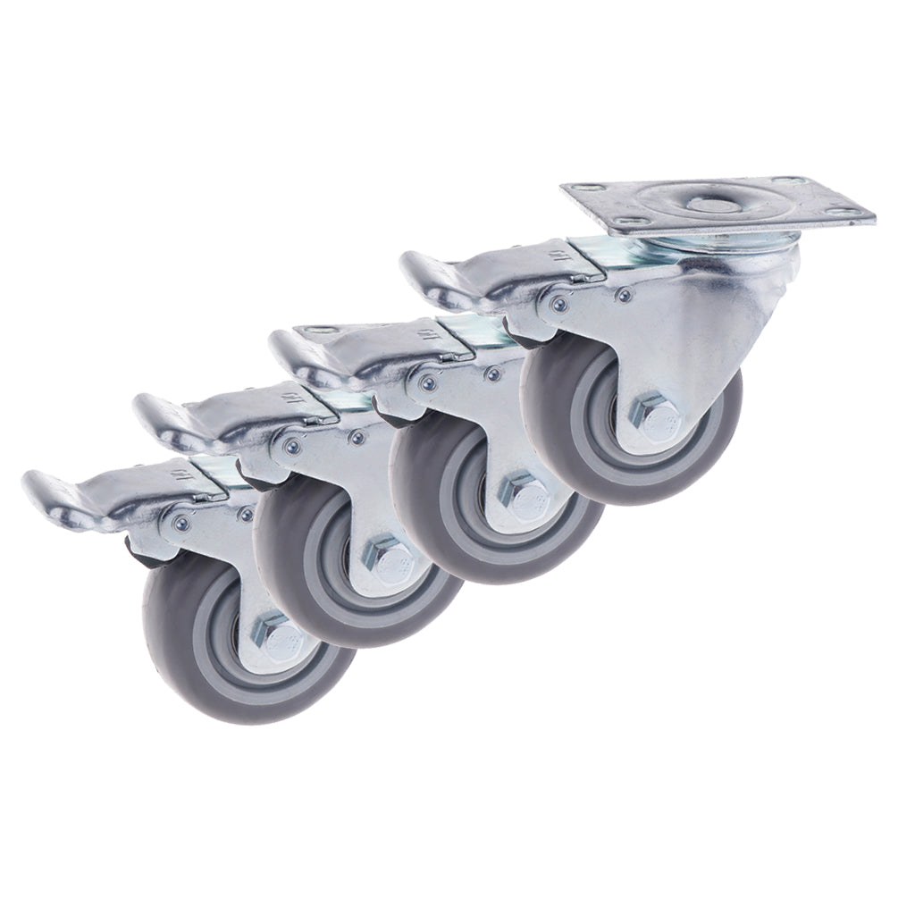 4PCS Pack 3'' Mute Grey Swivel Plate Caster Wheels with Brake Lock