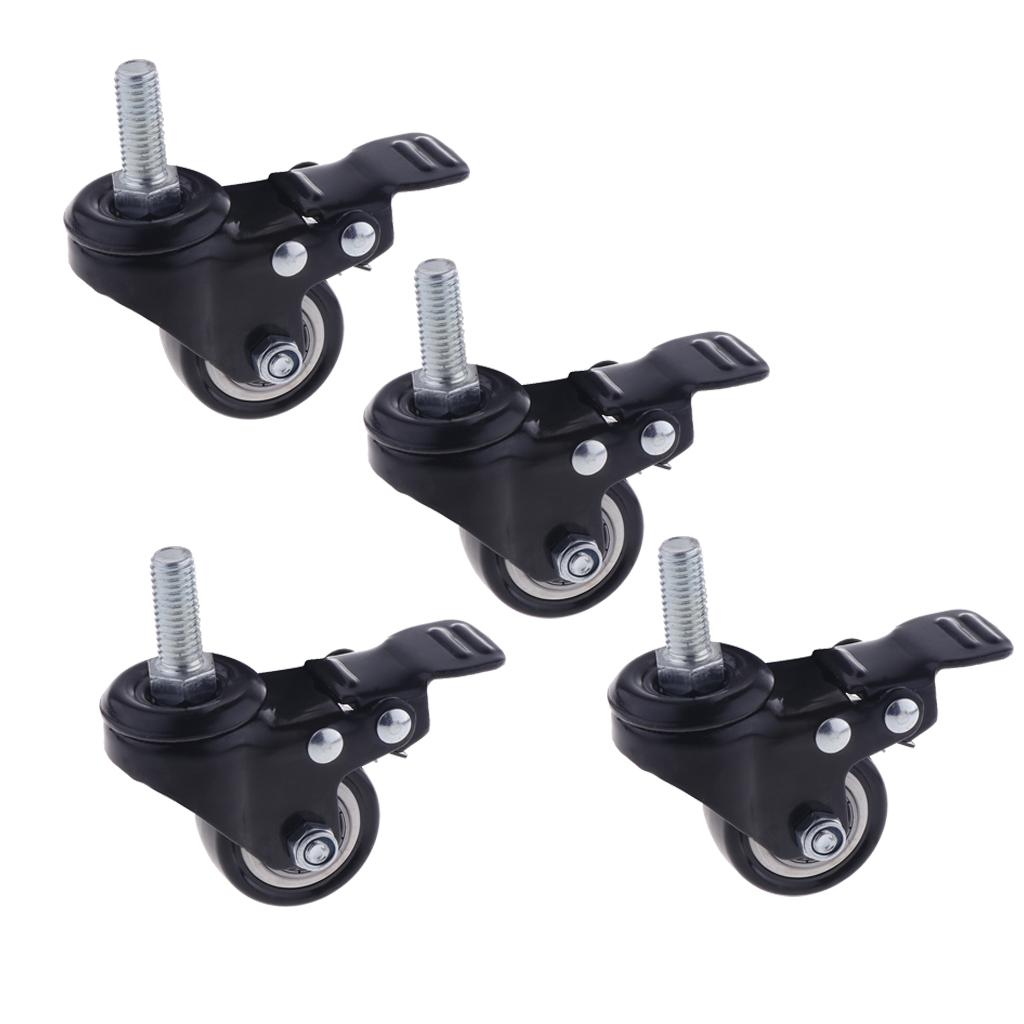 4PCS 1.5'' Mute Rubber Swivel Plate Caster Wheel M10 Universal w/ Brake Lock